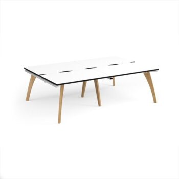 Fuze double back to back desks 2400mm x 1600mm with oak legs - white underframe White Top black edge - FZ2416-WH-WK