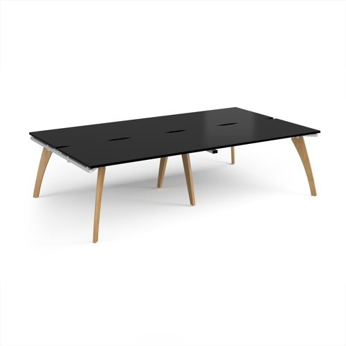 Fuze double back to back desks 2800mm x 1600mm with oak legs - white underframe black top - FZ2816-WH-BK