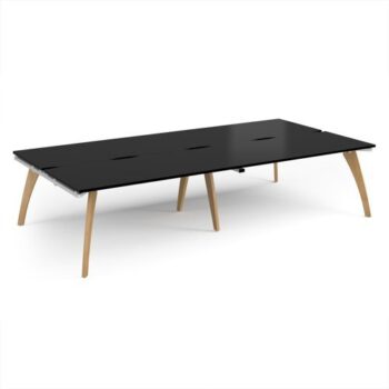 Fuze double back to back desks 3200mm x 1600mm with oak legs - white underframe black top - FZ3216-WH-BK