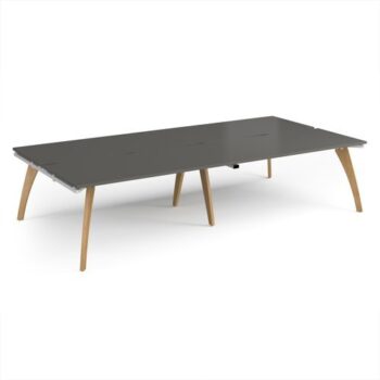 Fuze double back to back desks 3200mm x 1600mm with oak legs - white underframe storm grey top - FZ3216-WH-OG