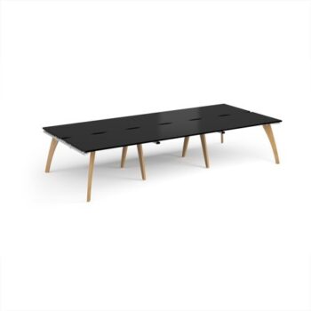 Fuze triple back to back desks 3600mm x 1600mm with oak legs - white underframe black top - FZ3616-WH-BK