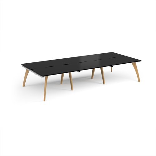 Fuze triple back to back desks 3600mm x 1600mm with oak legs - white underframe black top - FZ3616-WH-BK