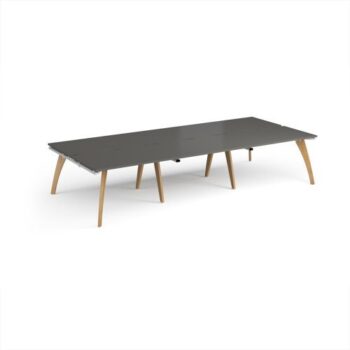 Fuze triple back to back desks 3600mm x 1600mm with oak legs - white underframe storm grey top - FZ3616-WH-OG