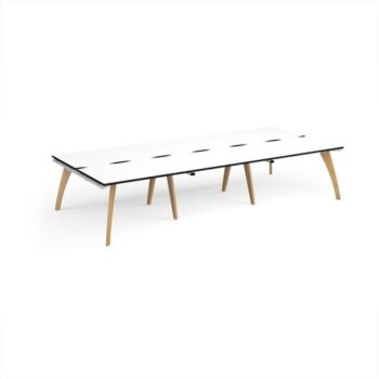 Fuze triple back to back desks 3600mm x 1600mm with oak legs - white underframe White Top black edge - FZ3616-WH-WK