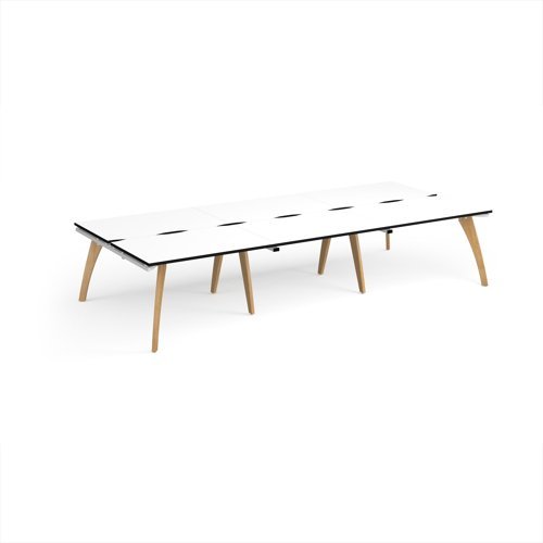 Fuze triple back to back desks 3600mm x 1600mm with oak legs - white underframe White Top black edge - FZ3616-WH-WK