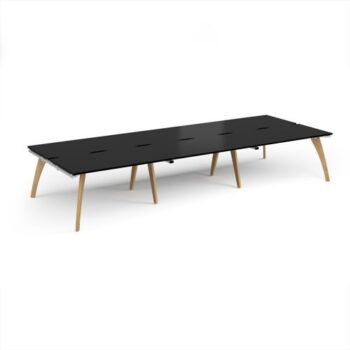 Fuze triple back to back desks 4200mm x 1600mm with oak legs - white underframe black top - FZ4216-WH-BK