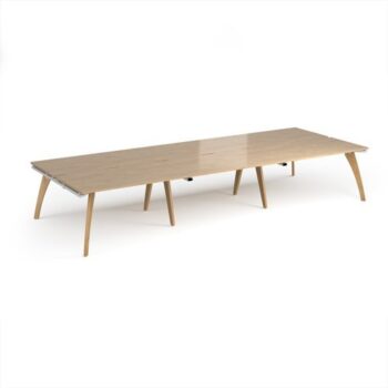 Fuze triple back to back desks 4200mm x 1600mm with oak legs - white underframe Kendal Oak Top - FZ4216-WH-KO