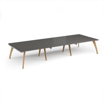 Fuze triple back to back desks 4200mm x 1600mm with oak legs - white underframe storm grey top - FZ4216-WH-OG