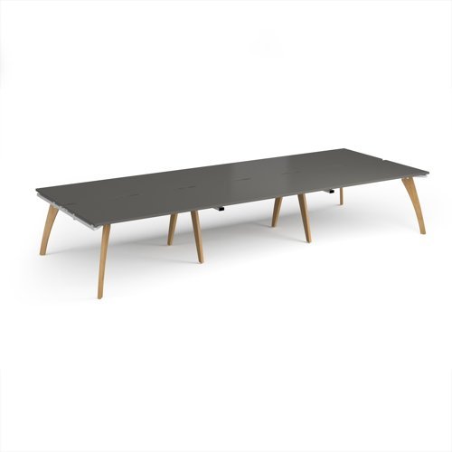 Fuze triple back to back desks 4200mm x 1600mm with oak legs - white underframe storm grey top - FZ4216-WH-OG