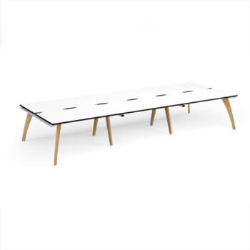 Fuze triple back to back desks 4200mm x 1600mm with oak legs - white underframe White Top black edge - FZ4216-WH-WK