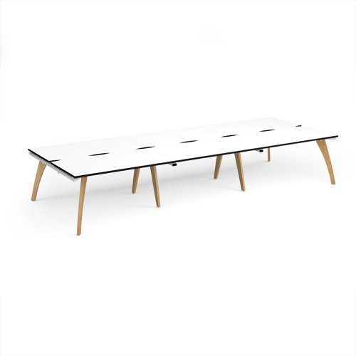 Fuze triple back to back desks 4200mm x 1600mm with oak legs - white underframe White Top black edge - FZ4216-WH-WK