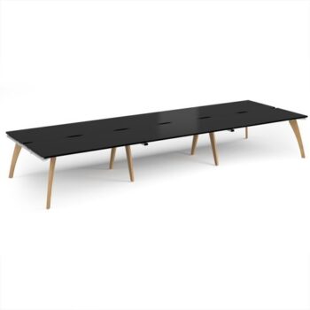 Fuze triple back to back desks 4800mm x 1600mm with oak legs - white underframe black top - FZ4816-WH-BK