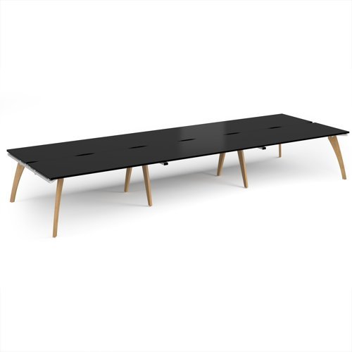 Fuze triple back to back desks 4800mm x 1600mm with oak legs - white underframe black top - FZ4816-WH-BK
