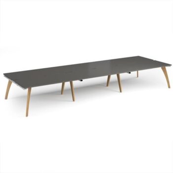 Fuze triple back to back desks 4800mm x 1600mm with oak legs - white underframe storm grey top - FZ4816-WH-OG