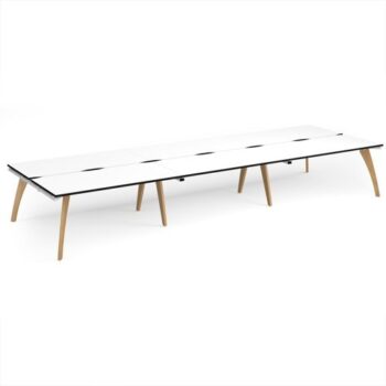 Fuze triple back to back desks 4800mm x 1600mm with oak legs - white underframe White Top black edge - FZ4816-WH-WK