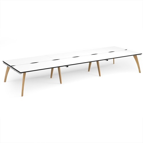Fuze triple back to back desks 4800mm x 1600mm with oak legs - white underframe White Top black edge - FZ4816-WH-WK