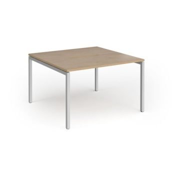 Connex Goal-Post 1200 x 1200 x 725mm Back to Back Desk ( 2 x 1200mm ) - Silver Frame / Kendal Oak Top - GCO1212-S-KO