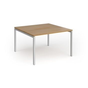Connex Goal-Post 1200 x 1200 x 725mm Back to Back Desk ( 2 x 1200mm ) - Silver Frame / Oak Top - GCO1212-S-O