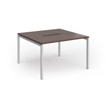 Connex Goal-Post 1200 x 1200 x 725mm Back to Back Desk ( 2 x 1200mm ) - Silver Frame / Walnut Top - GCO1212-S-W