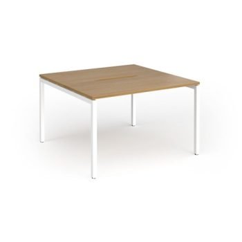 Connex Goal-Post 1200 x 1200 x 725mm Back to Back Desk ( 2 x 1200mm ) - White Frame / Oak Top - GCO1212-WH-O