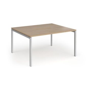 Connex Goal-Post 1400 x 1200 x 725mm Back to Back Desk ( 2 x 1400mm ) - Silver Frame / Kendal Oak Top - GCO1412-S-KO