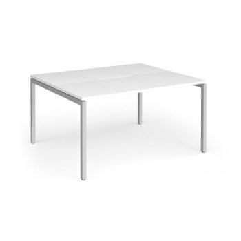 Connex Goal-Post 1400 x 1200 x 725mm Back to Back Desk ( 2 x 1400mm ) - Silver Frame / White Top - GCO1412-S-WH