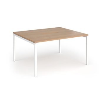 Connex Goal-Post 1400 x 1200 x 725mm Back to Back Desk ( 2 x 1400mm ) - White Frame / Beech Top - GCO1412-WH-B