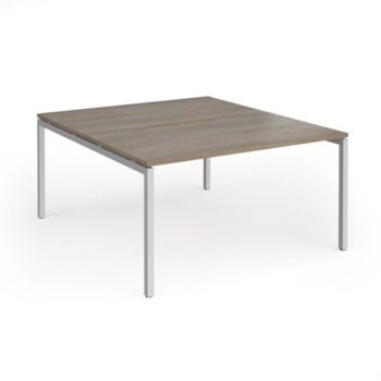 Connex Goal-Post 1400 x 1600 x 725mm Back to Back Desk ( 2 x 1400mm ) - Silver Frame / Nebraska Oak Top - GCO1416-S-NO