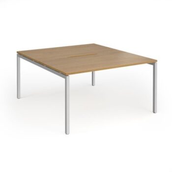 Connex Goal-Post 1400 x 1600 x 725mm Back to Back Desk ( 2 x 1400mm ) - Silver Frame / Oak Top - GCO1416-S-O