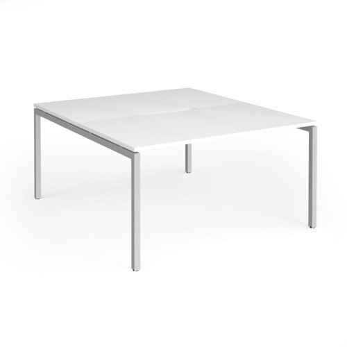 Connex Goal-Post 1400 x 1600 x 725mm Back to Back Desk ( 2 x 1400mm ) - Silver Frame / White Top - GCO1416-S-WH