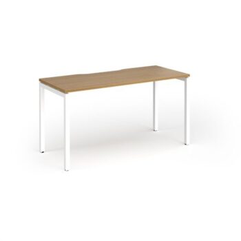 Connex Goal-Post 1400 x 600 x 725mm Single Desk - White Frame / Oak Top - GCO146-WH-O