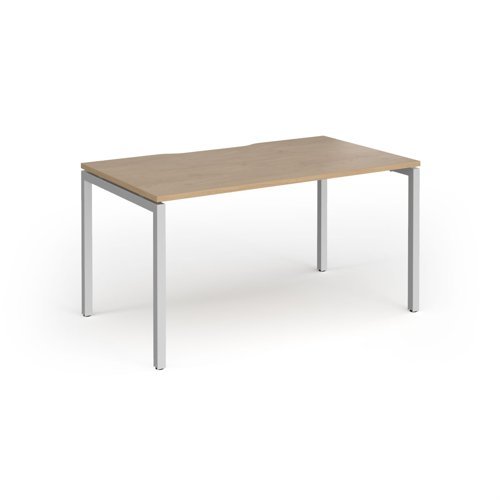 Connex Goal-Post 1400 x 800 x 725mm Single Desk - Silver Frame / Kendal Oak Top - GCO148-S-KO