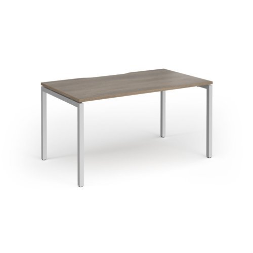 Connex Goal-Post 1400 x 800 x 725mm Single Desk - Silver Frame / Nebraska Oak Top - GCO148-S-NO