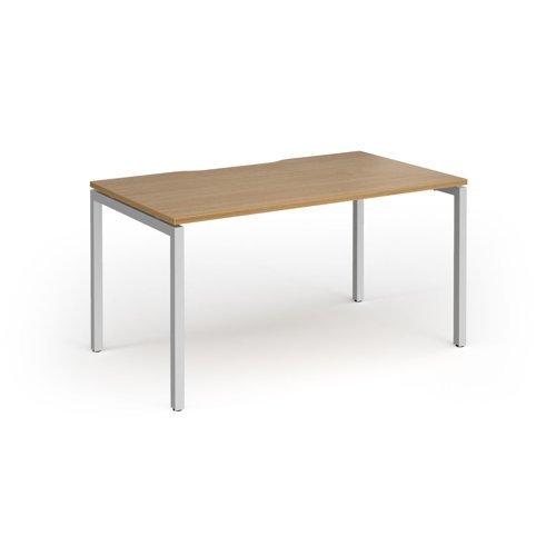 Connex Goal-Post 1400 x 800 x 725mm Single Desk - Silver Frame / Oak Top - GCO148-S-O