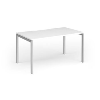 Connex Goal-Post 1400 x 800 x 725mm Single Desk - Silver Frame / White Top - GCO148-S-WH
