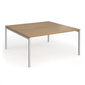 Connex Goal-Post 1600 x 1600 x 725mm Back to Back Desk ( 2 x 1600mm ) - Silver Frame / Oak Top - GCO1616-S-O