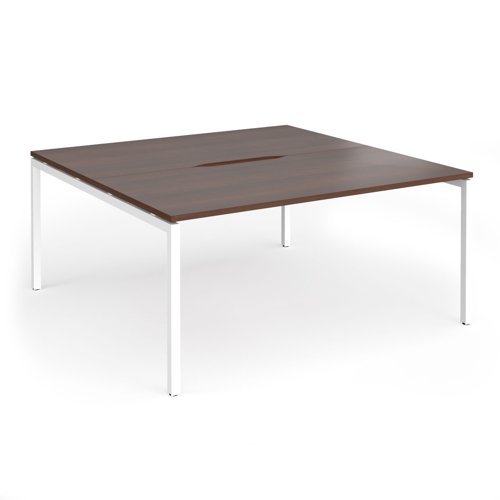 Connex Goal-Post 1600 x 1600 x 725mm Back to Back Desk ( 2 x 1600mm ) - White Frame / Walnut Top - GCO1616-WH-W