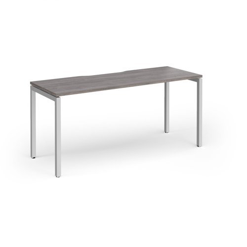 Connex Goal-Post 1600 x 600 x 725mm Single Desk - Silver Frame / Grey Oak Top - GCO166-S-GO
