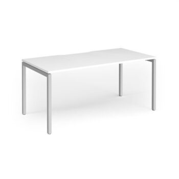 Connex Goal-Post 1600 x 800 x 725mm Single Desk - Silver Frame / White Top - GCO168-S-WH