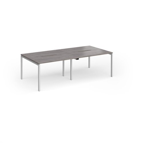 Connex Goal-Post 2400 x 1200 x 725mm Back to Back Desk ( 4 x 1200mm ) - Silver Frame / Grey Oak Top - GCO2412-S-GO