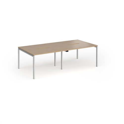 Connex Goal-Post 2400 x 1200 x 725mm Back to Back Desk ( 4 x 1200mm ) - Silver Frame / Kendal Oak Top - GCO2412-S-KO