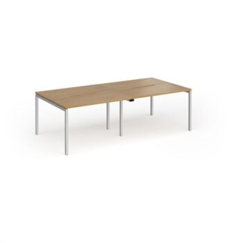 Connex Goal-Post 2400 x 1200 x 725mm Back to Back Desk ( 4 x 1200mm ) - Silver Frame / Oak Top - GCO2412-S-O