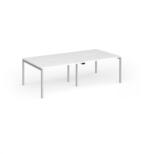 Connex Goal-Post 2400 x 1200 x 725mm Back to Back Desk ( 4 x 1200mm ) - Silver Frame / White Top - GCO2412-S-WH