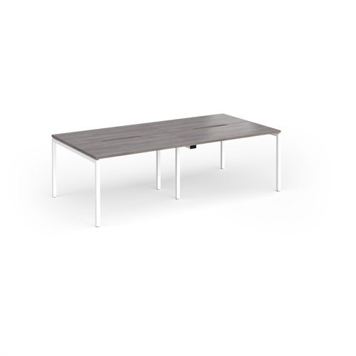 Connex Goal-Post 2400 x 1200 x 725mm Back to Back Desk ( 4 x 1200mm ) - White Frame / Grey Oak Top - GCO2412-WH-GO