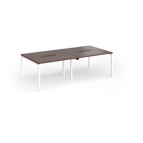 Connex Goal-Post 2400 x 1200 x 725mm Back to Back Desk ( 4 x 1200mm ) - White Frame / Walnut Top - GCO2412-WH-W