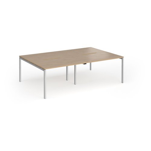 Connex Goal-Post 2400 x 1600 x 725mm Back to Back Desk ( 4 x 1200mm ) - Silver Frame / Kendal Oak Top - GCO2416-S-KO