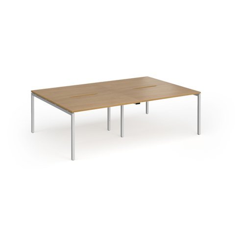 Connex Goal-Post 2400 x 1600 x 725mm Back to Back Desk ( 4 x 1200mm ) - Silver Frame / Oak Top - GCO2416-S-O