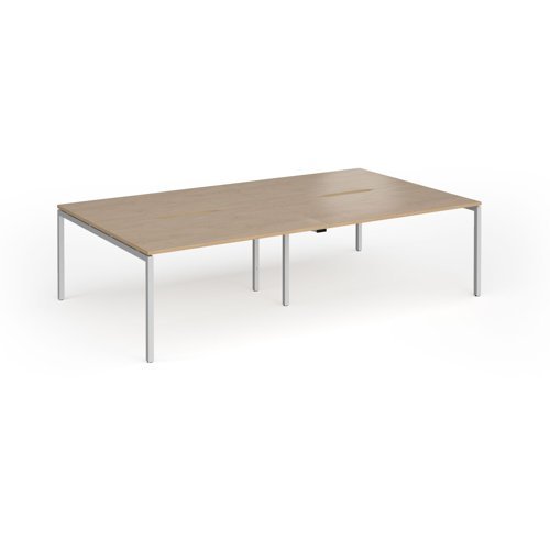 Connex Goal-Post 2800 x 1600 x 725mm Back to Back Desk ( 4 x 1400mm ) - Silver Frame / Kendal Oak Top - GCO2816-S-KO