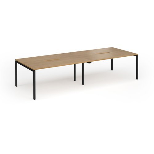 Connex Goal-Post 3200 x 1200 x 725mm Back to Back Desk ( 4 x 1600mm ) - Black Frame / Oak Top - GCO3212-K-O