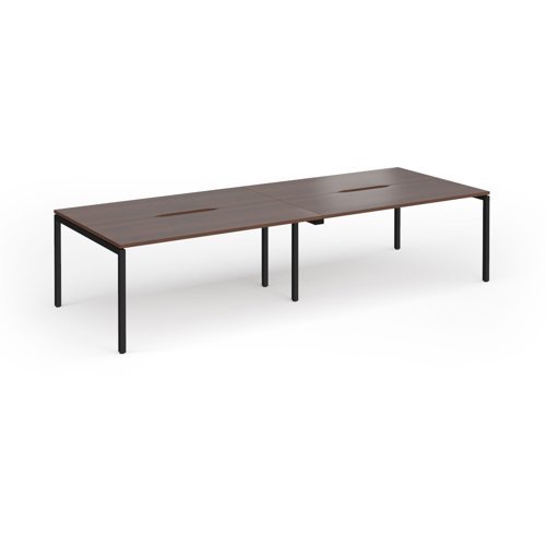 Connex Goal-Post 3200 x 1200 x 725mm Back to Back Desk ( 4 x 1600mm ) - Black Frame / Walnut Top - GCO3212-K-W